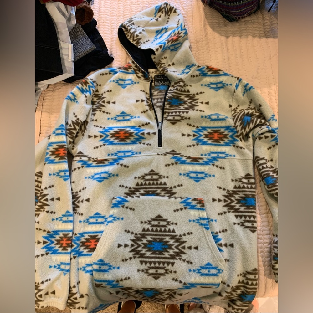 fleece aztec print hoodie